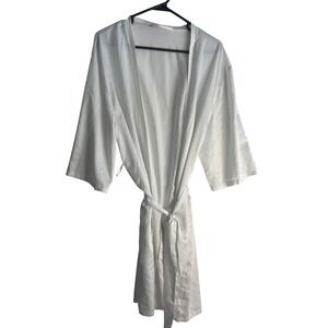 Le Rose White Satin Bridal Robe Kimono Style Short Sleepwear Size M/L